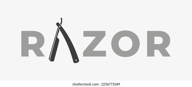 Straight razor icon with razor text