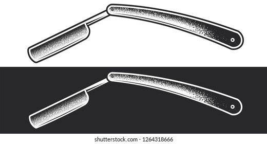 Straight razor. Monochrome vector illustration on white and dark background. Design element.