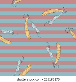Straight razor on stripes background. Seamless vector pattern.