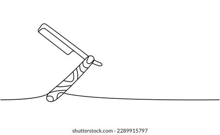 Straight razor, sharp razor blade one line continuous drawing. Barber shop and hairdresser tools continuous one line illustration.