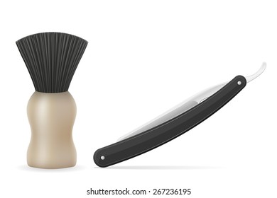 straight razor and shaving brush vector illustration isolated on white background