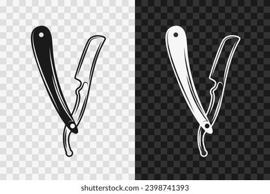 Straight razor silhouette icon, vector glyph sign. Straight razor symbol isolated on dark and light transparent backgrounds.