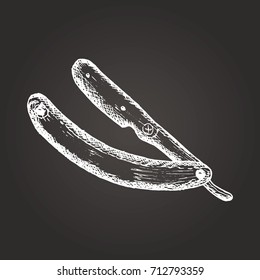 Straight razor  in sketch style. For print, shop and creative design. Vector illustration. 