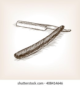 Straight razor sketch style vector illustration. Old hand drawn engraving imitation. Straight razor. 
