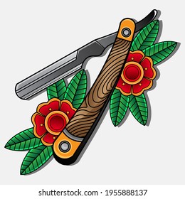 straight razor tattoo flash, vector EPS 10