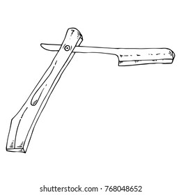 Straight razor. Vector illustration open razor. Hand drawn dangerous blade. 