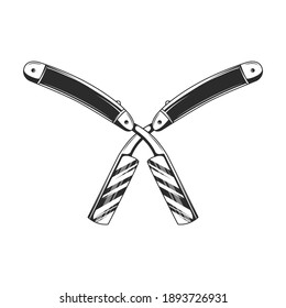 Straight Razor vintage icon isolated on white background. Barbershop icon, logo concept. Crossed straight razors isolated on white background. Vector illustration 