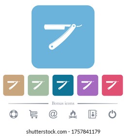 Straight razor white flat icons on color rounded square backgrounds. 6 bonus icons included