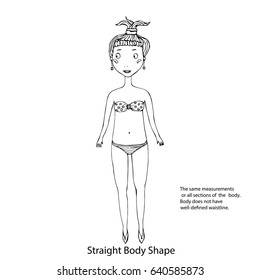 Straight or Rectangle Women Body Type Figure Sketch. Hand Drawn Vector Illustration Isolated on a White Background.