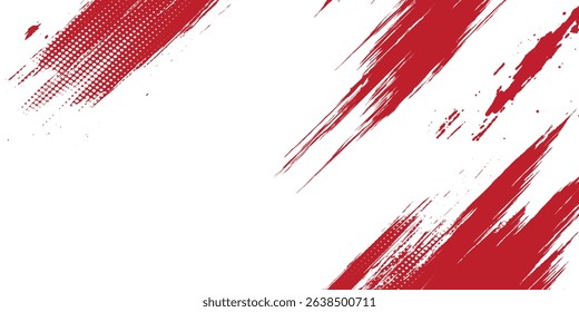 Straight red ink vector lines pack. Bloody color long and round hand-drawn brushstroke text highlights, frames, circles. Asian calligraphy brushstroke set.