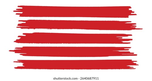 Straight red ink vector lines pack. Bloody color long and round hand-drawn brushstroke text highlights, frames, circles. Asian calligraphy modern