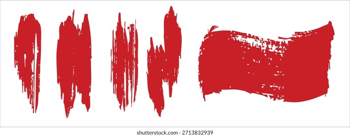 Paquete de líneas de Vector de tinta roja recta. Color sangriento largo y redondo dibujado a mano pincelada texto destaca marcos Caligrafía asiática pincelada set.eps10