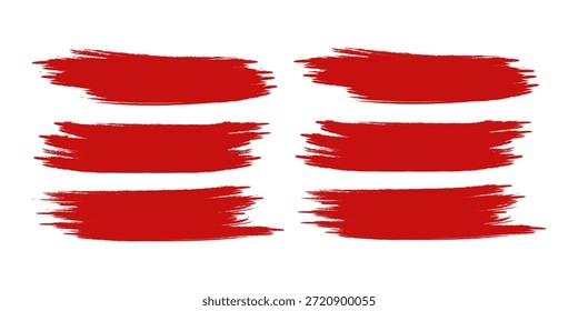 Straight red ink vector lines pack. Bloody color long and round hand-drawn brushstroke text highlights, frames, circles. Asian calligraphy brushstroke set. Rough grunge abstract blood color scribbles
