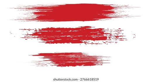 Straight red ink vector lines pack. Bloody color long and round hand-drawn brushstroke text highlights  frames  circles. Asian calligraphy brushstroke set. 
