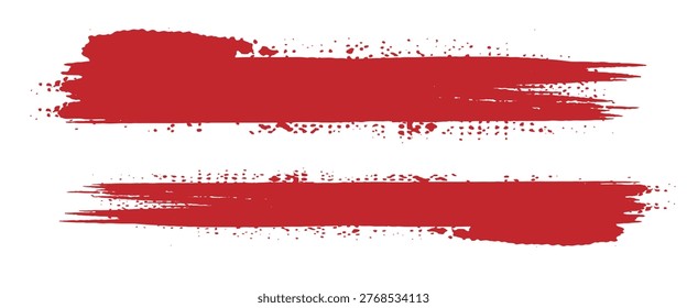 Straight red ink vector lines pack. Bloody color long and round hand-drawn, brushstroke text highlights, frames, grunge,art.
