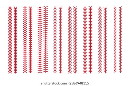 Straight red line or rope set. Textured divider or separator lines in retro style. Vector EPS 10