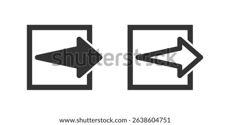 Straight right out box arrow icon set. Suitable for sharing options, external links, and moving data outwards. Symbol of share, external, and exit.