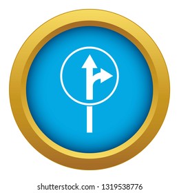 Straight or right turn ahead road sign icon blue vector isolated on white background for any design