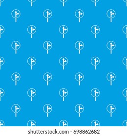 Straight or right turn ahead road sign pattern repeat seamless in blue color for any design. Vector geometric illustration