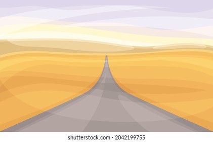 Straight Road Going into the Distance and Sandy Hill Vector Illustration