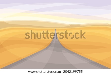 Straight Road Going into the Distance and Sandy Hill Vector Illustration