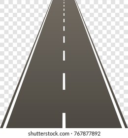 A straight road with a marking going into perspective. vector illustration isolated on a transparent background.