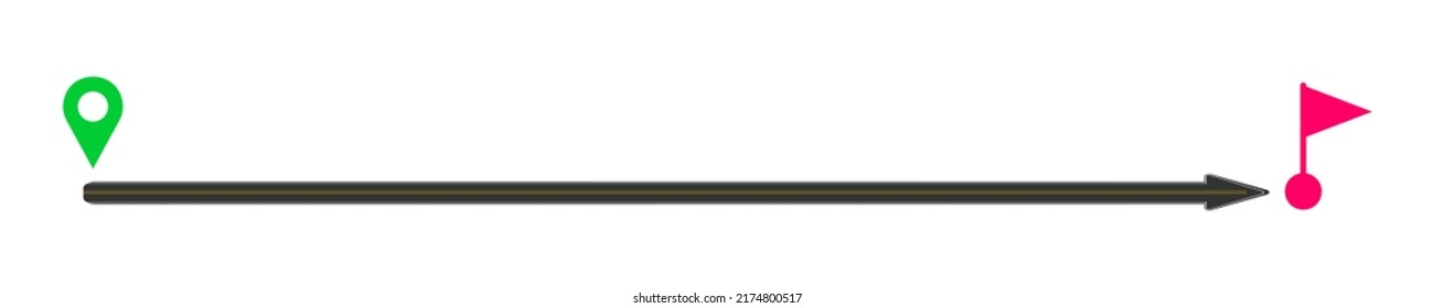 Straight road with markup from start map pin to finish flag sign. Easy way, fast delivery, short path, ideal plan concept. Vector flat illustration