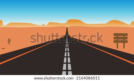 Straight road through to the sky on the gobi, vector illustration