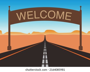 Straight road through to the sky, welcome on the road sign , vector illustration