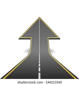 Straight road turning into ascending arrow concept vector illustration.