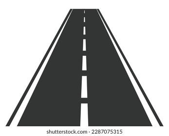 Straight road with white markings. Vector illustration