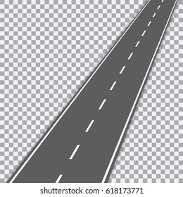 Straight road with white markings. Vector illustration