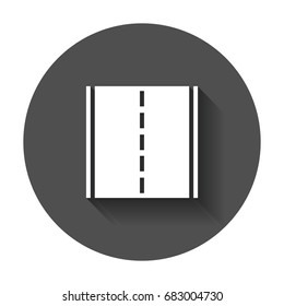 Straight road with white markings vector illustration. Highway road icon on black round background with long shadow.