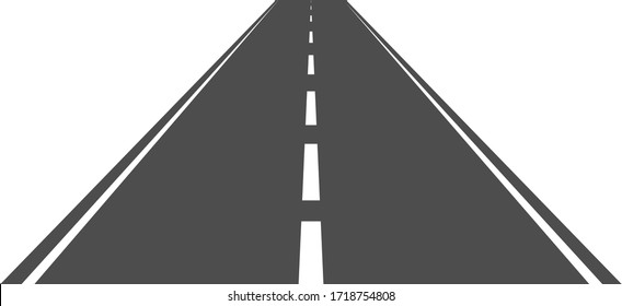 Straight Road With White Markings . Road Way Location Infographic Template. Highway In Aerial Perspective. Vector Illustration Isolated On White Background.