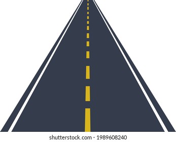 Straight roads marked with white and yellow markings. Highway or roadway. vector illustration
