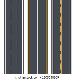 Straight Roads Top View Seamless Pattern Background for Web and App Graphic Design. Vector illustration of Asphalt Highway Direction