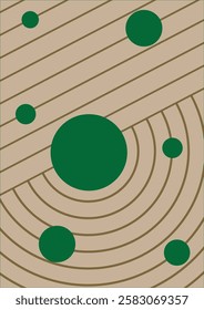 Straight and round line with a green circle on a light brown background. For cover, book, web, presentation, and card. 