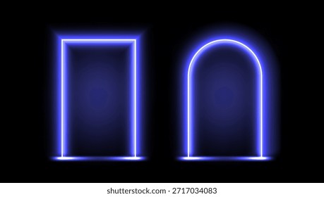 Esquinas Rectas Y Redondeadas Arco De Neón Brillante Azul. Vector EPS10