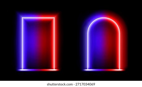 Esquinas Rectas Y Redondeadas Arco De Neón Brillante Rojo Y Azul. Vector EPS10