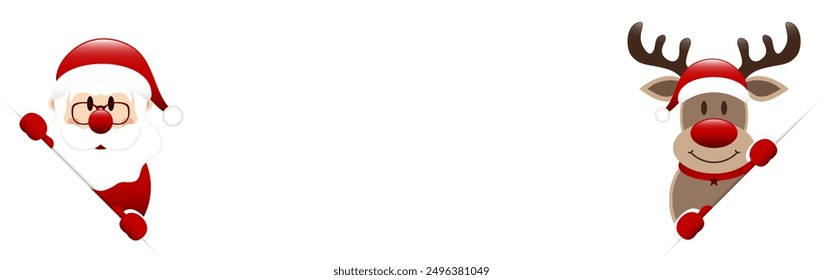Straight Santa Claus And Reindeer Banner Diagonal Inside Dark Red
