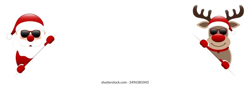 Straight Santa Claus And Reindeer Sunglasses Banner Diagonal Outside Dark Red