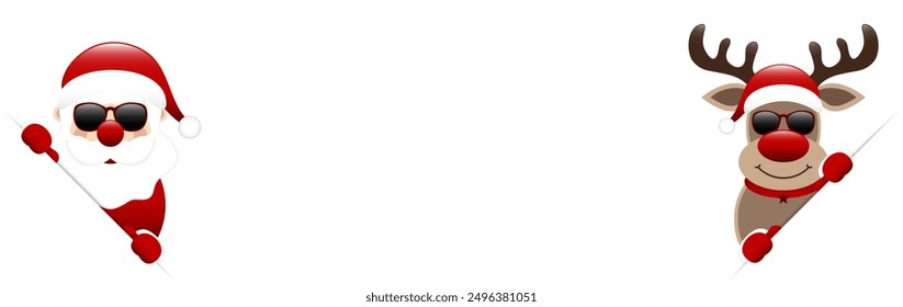 Straight Santa Claus And Reindeer Sunglasses Banner Diagonal Inside Dark Red