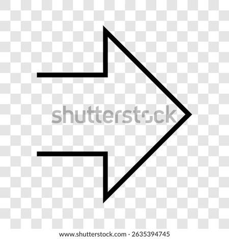 Straight short outline black arrow. Vector illustration and icon on transparent background. vector. eps-10