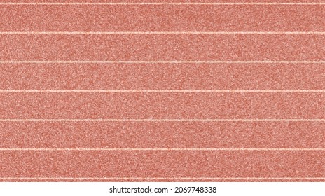 Straight stadium running track textured vector illustration. Top view red treadmill with lines.