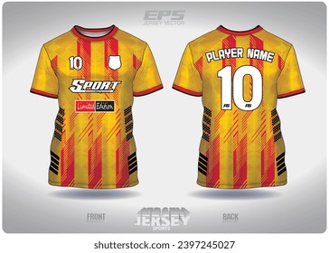 Straight stripes alternating diagonally yellow pattern design, illustration, textile background for sports t-shirt, football jersey shirt mockup for football club. consistent front view