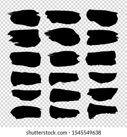 Straight  textured  brushstrokes set black ink isolated on imitation transparent background