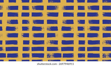 Líneas gruesas rectas secas de pinceladas sin patrón. Grunge Horizontal pinceladas textura orgánica azul con trazos de garabato. Patrón sin fisuras de Vector grunge arte trazo de pincel.