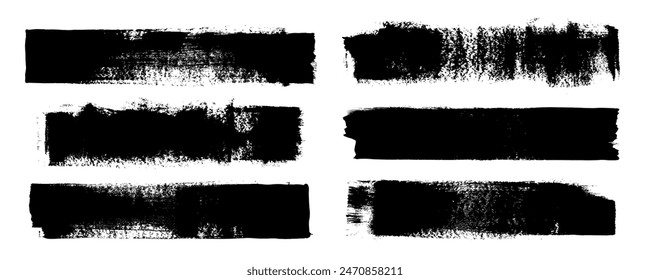 Straight thick vector lines. Black hand drawn brushstroke text boxes. Chinese, Korean, Japanese calligraphy brushstroke set. Rough grunge thick gouache paint texture. Sketchy ink rectangle textboxes