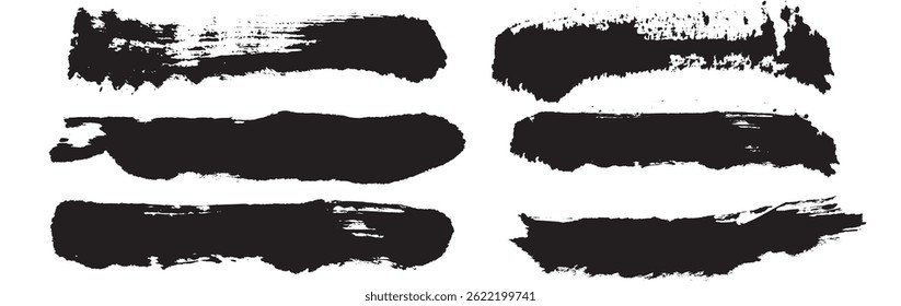 Straight thick vector lines. Black hand drawn brushstroke text boxes. Chinese, Korean, Japanese calligraphy brushstroke set. Rough grunge thick gouache paint texture. Sketchy ink rectangle textboxes