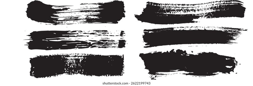 Straight thick vector lines. Black hand drawn brushstroke text boxes. Chinese, Korean, Japanese calligraphy brushstroke set. Rough grunge thick gouache paint texture. Sketchy ink rectangle textboxes